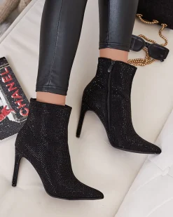Damskie botki z cyrkoniami na szpilce Lekirisa Botki Bez Ocieplenia|Botki Na Szpilce