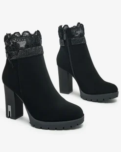 Damskie botki na słupku z ozdobą Leroleda Botki Z Delikatnym Ociepleniem|Botki Na Słupku