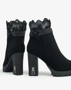 Damskie botki na słupku z ozdobą Leroleda Botki Z Delikatnym Ociepleniem|Botki Na Słupku