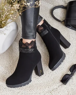 Damskie botki na słupku z ozdobą Leroleda Botki Z Delikatnym Ociepleniem|Botki Na Słupku