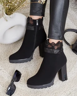 Damskie botki na słupku z ozdobą Leroleda Botki Z Delikatnym Ociepleniem|Botki Na Słupku