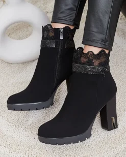 Damskie botki na słupku z ozdobą Leroleda Botki Z Delikatnym Ociepleniem|Botki Na Słupku