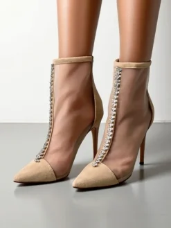 Best Damskie botki na szpilce z przeźroczystej siateczki Glam Style Szpilki|Botki Bez Ocieplenia