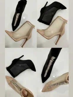 Best Damskie botki na szpilce z przeźroczystej siateczki Glam Style Szpilki|Botki Bez Ocieplenia