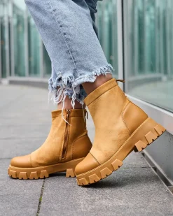 Best Damskie botki na płaskim obcasie w camelowym kolorze Leffoi Botki Bez Ocieplenia|Botki Na Płaskim Obcasie