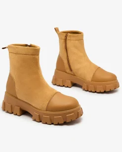 Best Damskie botki na płaskim obcasie w camelowym kolorze Leffoi Botki Bez Ocieplenia|Botki Na Płaskim Obcasie