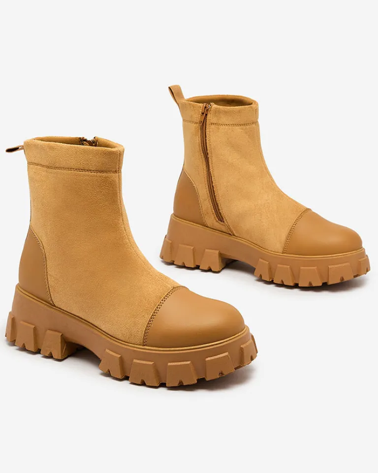 Best Damskie botki na płaskim obcasie w camelowym kolorze Leffoi Botki Bez Ocieplenia|Botki Na Płaskim Obcasie