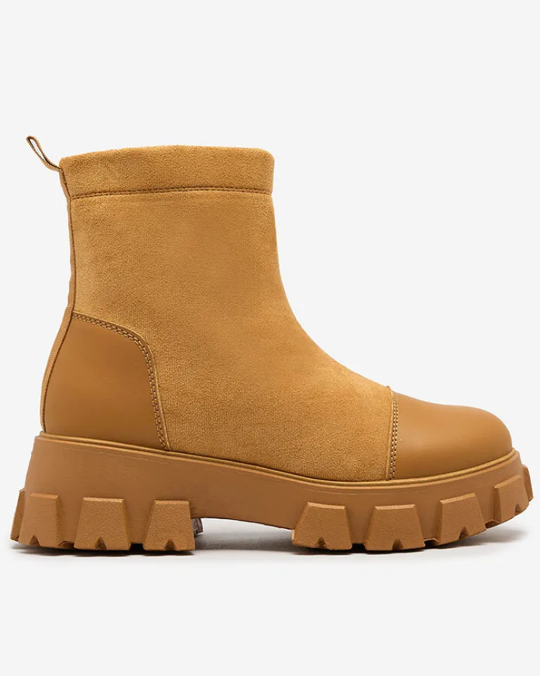 Best Damskie botki na płaskim obcasie w camelowym kolorze Leffoi Botki Bez Ocieplenia|Botki Na Płaskim Obcasie