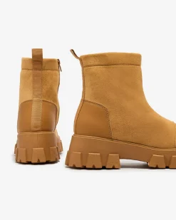 Best Damskie botki na płaskim obcasie w camelowym kolorze Leffoi Botki Bez Ocieplenia|Botki Na Płaskim Obcasie