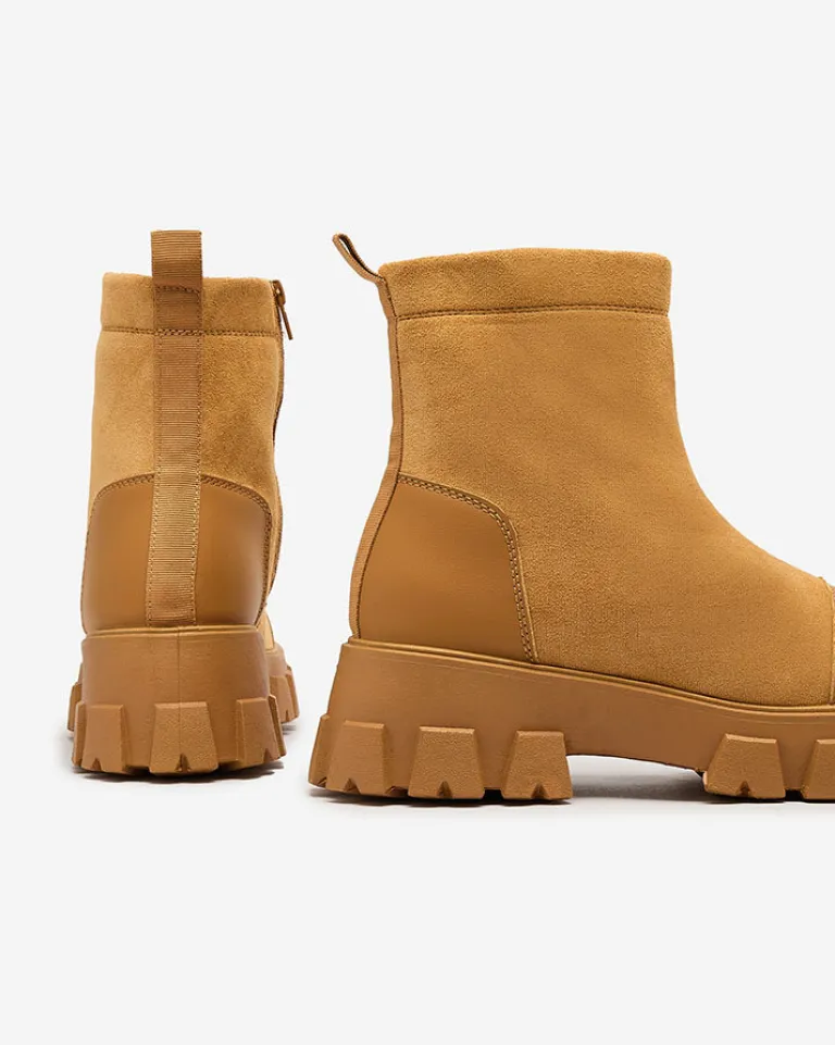 Best Damskie botki na płaskim obcasie w camelowym kolorze Leffoi Botki Bez Ocieplenia|Botki Na Płaskim Obcasie