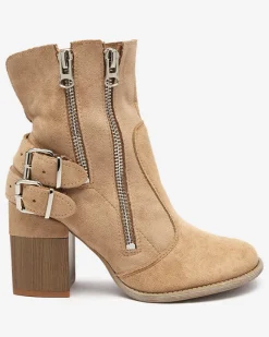 Damskie botki na słupku w kolorze jasnobrązowym Ferrgo Botki Bez Ocieplenia|Botki Na Słupku