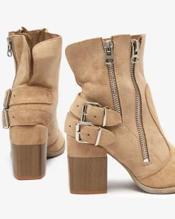 Damskie botki na słupku w kolorze jasnobrązowym Ferrgo Botki Bez Ocieplenia|Botki Na Słupku