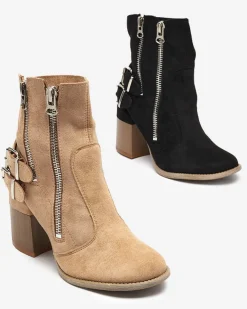 Damskie botki na słupku w kolorze jasnobrązowym Ferrgo Botki Bez Ocieplenia|Botki Na Słupku