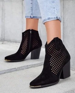 Hot Damskie botki ażurowe Tonnet Botki Bez Ocieplenia|Botki Na Słupku