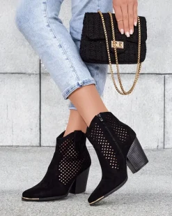 Hot Damskie botki ażurowe Tonnet Botki Bez Ocieplenia|Botki Na Słupku