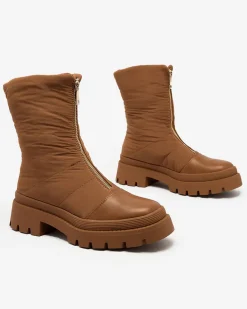 Outlet Damskie botki na płaskim obcasie w kolorze camelowym Tainve Botki Z Delikatnym Ociepleniem|Botki Na Płaskim Obcasie