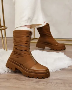 Outlet Damskie botki na płaskim obcasie w kolorze camelowym Tainve Botki Z Delikatnym Ociepleniem|Botki Na Płaskim Obcasie