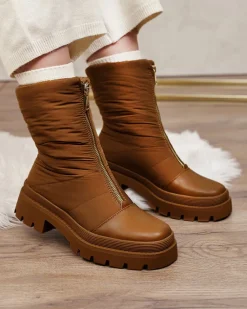 Outlet Damskie botki na płaskim obcasie w kolorze camelowym Tainve Botki Z Delikatnym Ociepleniem|Botki Na Płaskim Obcasie