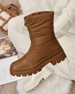 Outlet Damskie botki na płaskim obcasie w kolorze camelowym Tainve Botki Z Delikatnym Ociepleniem|Botki Na Płaskim Obcasie