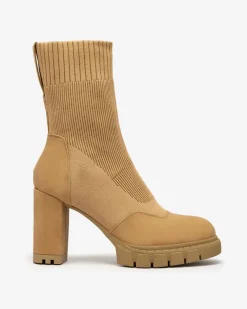 Online Damskie botki na wyższym obcasie w kolorze camel Flexi Booties Botki Bez Ocieplenia|Botki Na Słupku