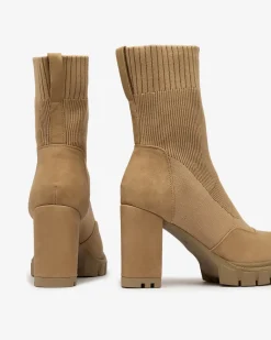 Online Damskie botki na wyższym obcasie w kolorze camel Flexi Booties Botki Bez Ocieplenia|Botki Na Słupku