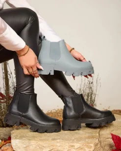 Discount Damskie botki na płaskim obcasie w kolorze niebieskim Alussady Botki Z Delikatnym Ociepleniem|Botki Na Płaskim Obcasie