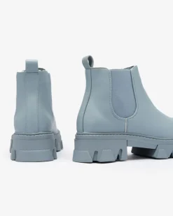 Discount Damskie botki na płaskim obcasie w kolorze niebieskim Alussady Botki Z Delikatnym Ociepleniem|Botki Na Płaskim Obcasie