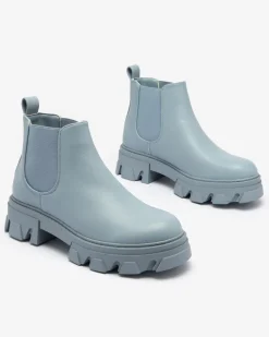 Discount Damskie botki na płaskim obcasie w kolorze niebieskim Alussady Botki Z Delikatnym Ociepleniem|Botki Na Płaskim Obcasie