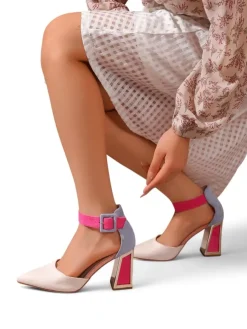 Outlet Damskie czółenka z ozdobnym obcasem Sammid Klasyczne