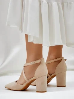 Best Damskie czółenka eko zamszowe z paseczkami Kanastru Klasyczne