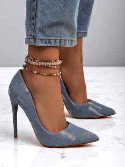 Best Damskie czółenka na szpilce Denim Chic Szpilki|Klasyczne