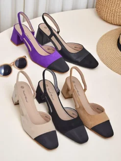 Clearance Damskie czółenka na niskim obcasie z ozdobnym noskiem Eleganzo Klasyczne