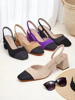 Clearance Damskie czółenka na niskim obcasie z ozdobnym noskiem Eleganzo Klasyczne