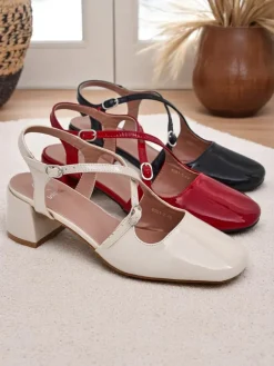 Clearance Damskie czółenka na niskim obcasie z ozdobnymi paseczkami Lollita Klasyczne