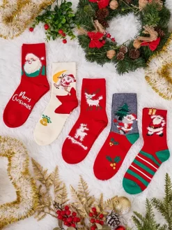 Outlet Damskie długie świąteczne skarpety 5/pak Skarpetki