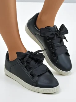 Outlet Damskie eko skórzane trampki z ozdobnymi sznurówkami Etti Trampki