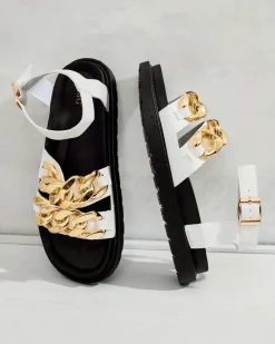 Clearance Damskie eko-skórzane sandały Leo Sandały Płaskie