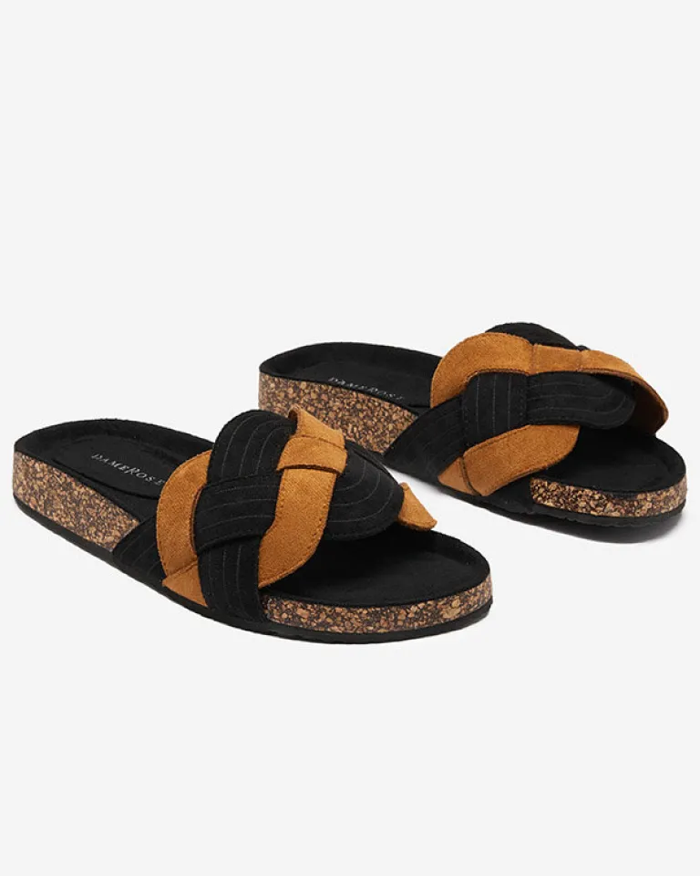 Clearance Damskie eko-zamszowe klapki w kolorze czarno-brązowym Zapri Klapki Płaskie