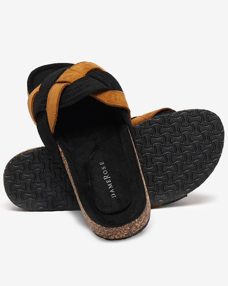 Clearance Damskie eko-zamszowe klapki w kolorze czarno-brązowym Zapri Klapki Płaskie