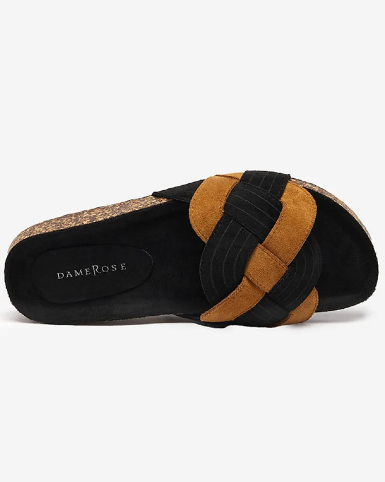 Clearance Damskie eko-zamszowe klapki w kolorze czarno-brązowym Zapri Klapki Płaskie