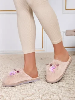 Best Damskie futrzane kapcie z kwiatami Ederra Kapcie