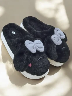 Outlet Damskie futrzane kapcie z kokardką Savos Kapcie