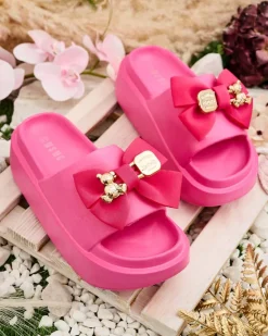 Best Damskie gumowe klapki z ozdobną kokardką Apis Klapki Płaskie