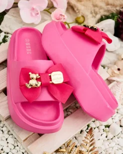 Best Damskie gumowe klapki z ozdobną kokardką Apis Klapki Płaskie