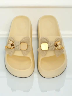 Damskie gumowe klapki z ozdobną kokardką Alday Klapki Płaskie