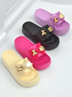 Damskie gumowe klapki z ozdobną kokardką Alday Klapki Płaskie