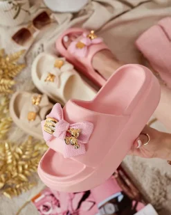 Discount Damskie gumowe klapki z ozdobną kokardką Nilm Klapki Płaskie
