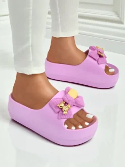 Damskie gumowe klapki z ozdobną kokardką Alday Klapki Płaskie