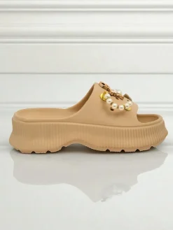 Best Damskie gumowe klapki z ozdobami Slash Glam Klapki Płaskie