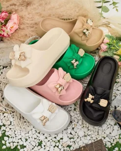 Clearance Damskie gumowe klapki z ozdobną kokardką Afeen Klapki Płaskie